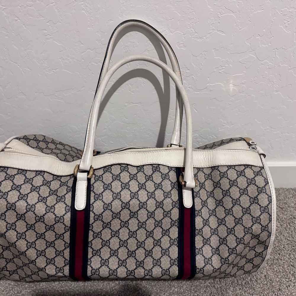 Gucci vintage GG SUPREME CANVAS Web White Boston Bag - Picture 2 of 9